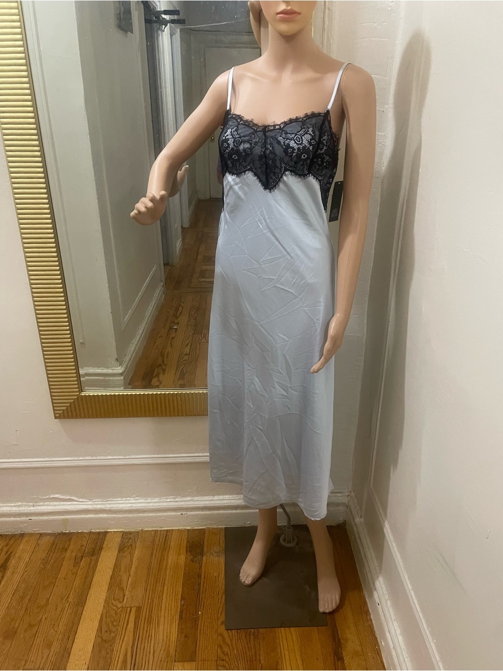 wild fable Light Blue Satin Slip with Black Lace Bust